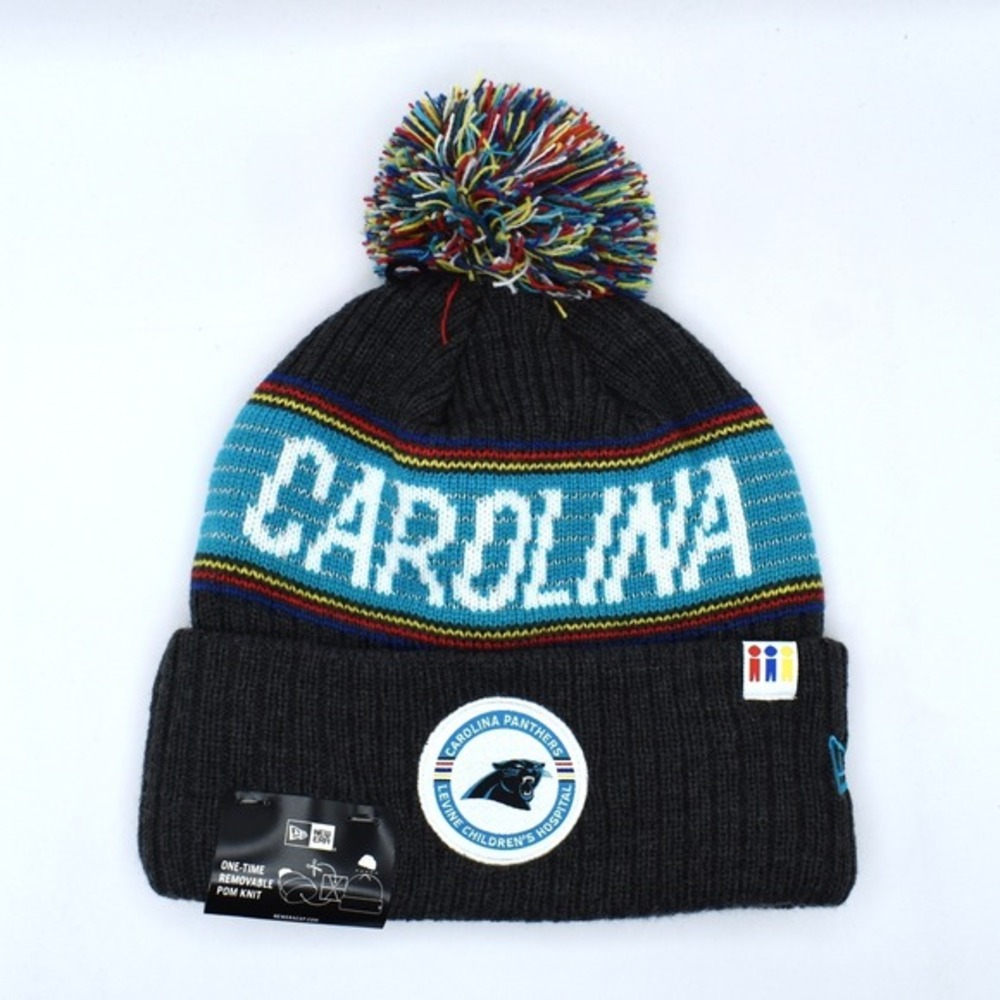 New Era Carolina Panthers NFL Greg Olsen x LCH Pom Knit Beanie Hat Charcoal‎ NWT